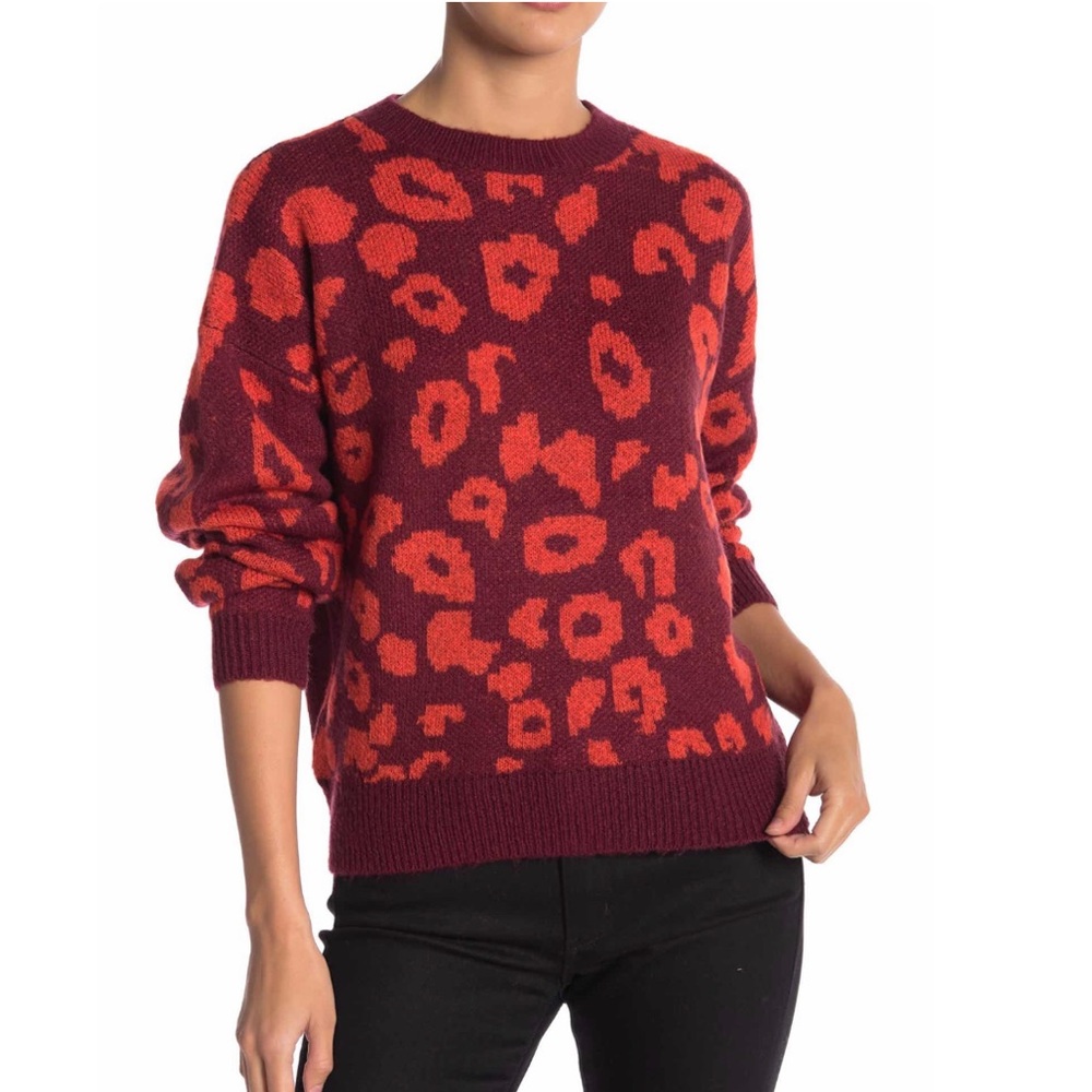 Abound Red and Burgundy Crew Neck Sweater